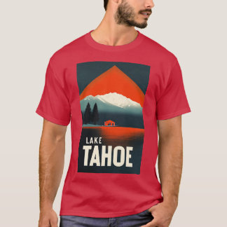Camiseta Arte de Cabina do Lago Retro Tahoe com Terra Bold