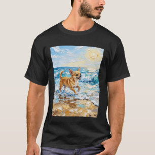 Camiseta Arte de Cachorro Chihuahua na Praia Ensolarada