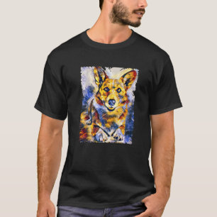 Camiseta Arte de Cachorro Corgi Pintura Colorida à Mão Anim