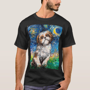 Camiseta Arte de cachorro da Noite Estrelada com Shih Tzu L