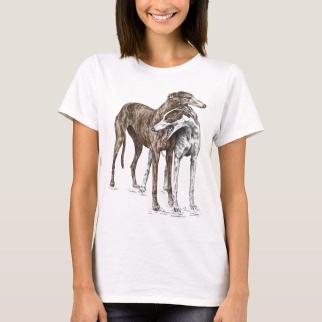 Camiseta Arte de Cachorro de Dois Amigos Greyhound (Frente)
