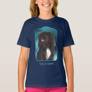 Camiseta Arte de Cachorro Pekingese Preto com Redemoinhos A