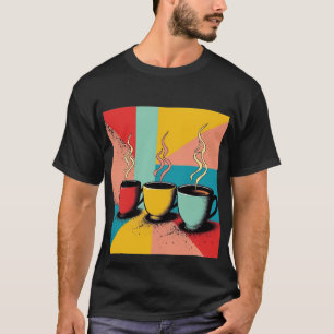 Camiseta Arte de Café Pop Retro   Trio Vibrante Colorido 