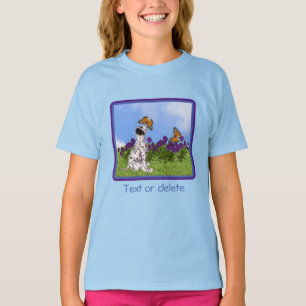 Camiseta Arte de Cão Personalizada com Borboletas Dalmacian