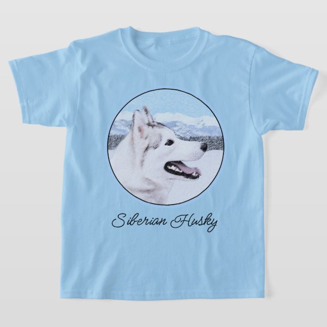 Camiseta Arte de Cão Siberiana (Prata e Branca) (Postura )