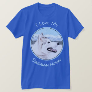 Camiseta Arte de Cão Siberiana (Prata e Branca)