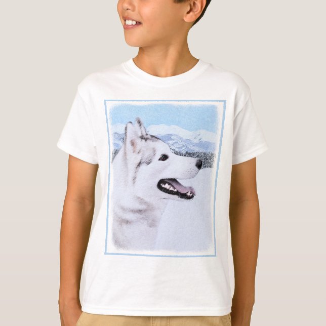Camiseta Arte de Cão Siberiana (Prata e Branca) (Frente)
