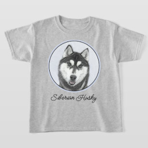 Camiseta Arte de Cão Siberiana (Preto e Branco)
