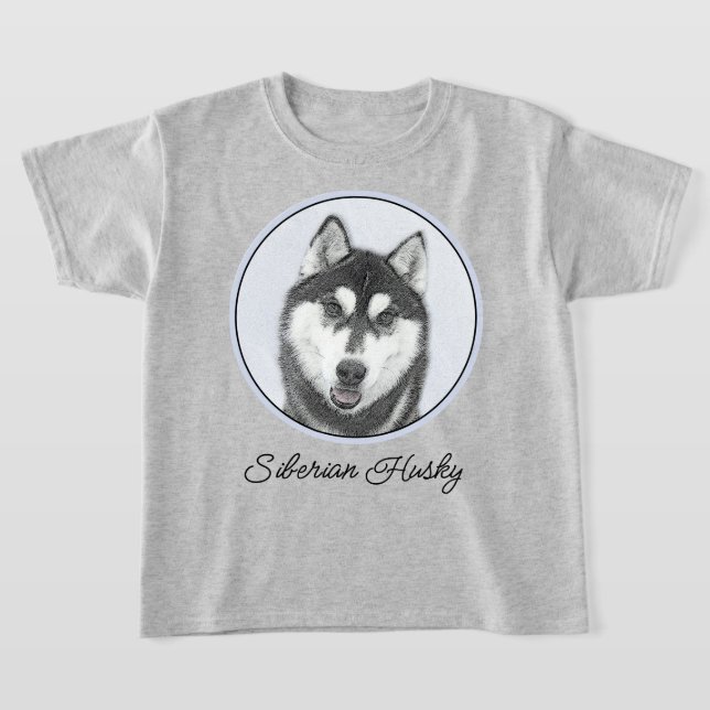 Camiseta Arte de Cão Siberiana (Preto e Branco) (Postura )