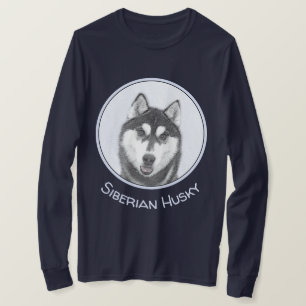 Camiseta Arte de Cão Siberiana (Preto e Branco)