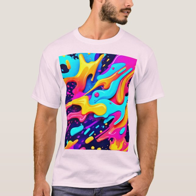 Camiseta Arte de Caos de Cores Vibrantes (Frente)