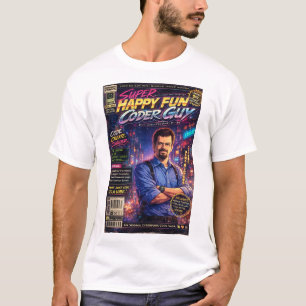 Camiseta Arte de Capa do Super Feliz Cara Programador Diver