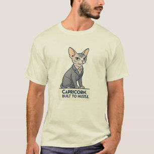 Camiseta Arte de Capricórnio Zodíaco Gato Esfinge Construíd
