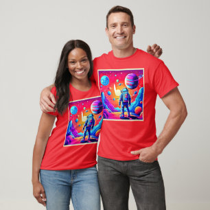 Camiseta Arte de Cartoon Astronauta Vibrante