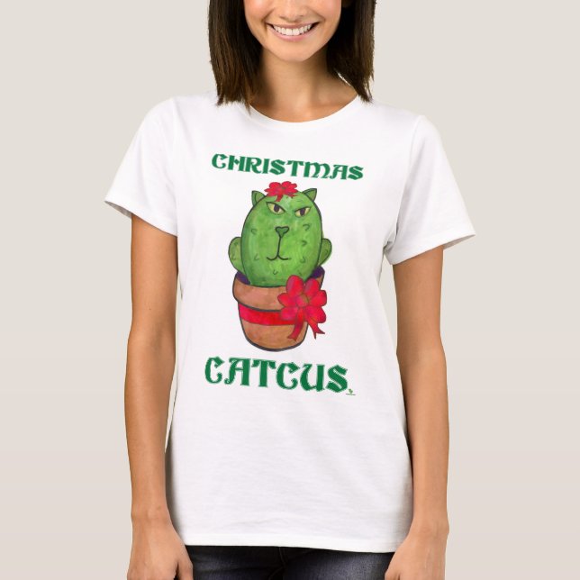 Camiseta Arte de Cartoon de Natal Catcus Holiday Cactus (Frente)