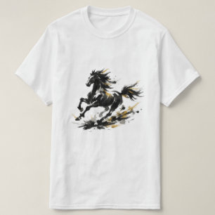 Camiseta Arte de Cavalo Galopante em Tinta Abstrata