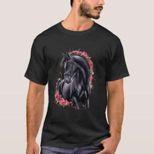 Camiseta Arte de Cavalo Montando Flores Motivo de Cavalo An