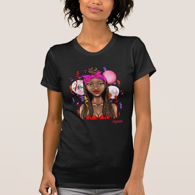 Camiseta Arte de Celebração do Partido da Mulher Negra Eleg (Frente)