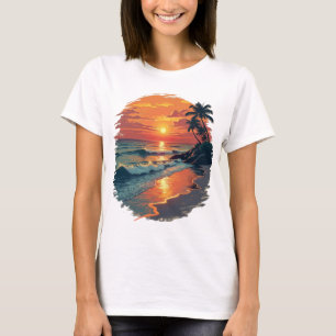 Camiseta Arte de Cena de Praia Sunset Tropical
