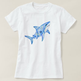 Camiseta Arte de Cerâmica Tema Floral Tubarão