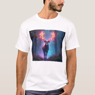 Camiseta Arte de Cervo em Linha Minimalista Elegante