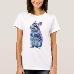 Camiseta Arte de Chinchila Azul Roxo Caprichoso Mulheres