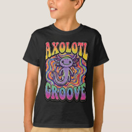 Camiseta Arte de Chuva de Cores Retro Groovy Hippie Axolote