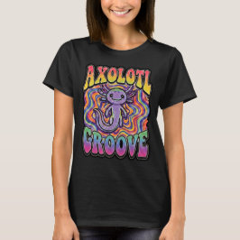Camiseta Arte de Chuva de Cores Retro Groovy Hippie Axolote