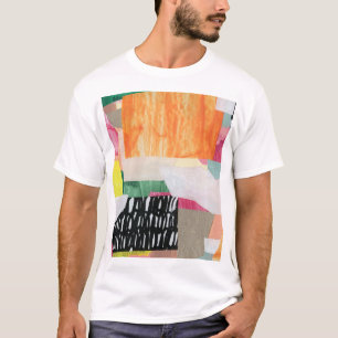 Camiseta Arte de colagem, abstrato moderno e colorido.