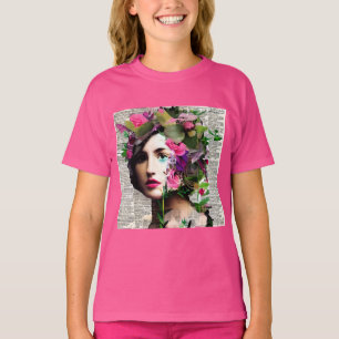 Camiseta Arte de colagem de papel de mulher vintage