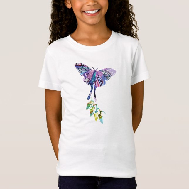 Camiseta Arte de colagem insetos arte BUTTERFLY XMAS LUZ (Frente)