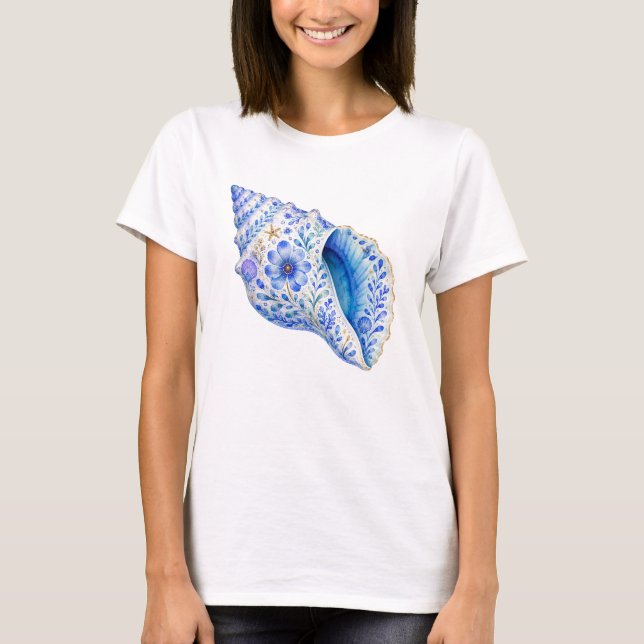 Camiseta Arte de Conchas com Tema Floral (Frente)