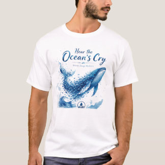 Camiseta Arte de Conscientização Aquarela Baleia Oceânica