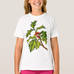 Camiseta Arte de Contorno Preto de Azevinho de Natal Recort