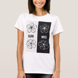 Camiseta Arte de Contraste Floral Preto e Branco | Minimali