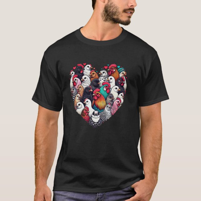 Camiseta Arte de Coração de Frango Fofo (Frente)