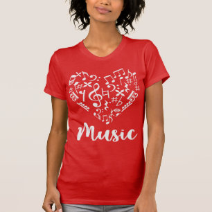 Camiseta Arte de Coração de Música Notas Clave de Sol Amant
