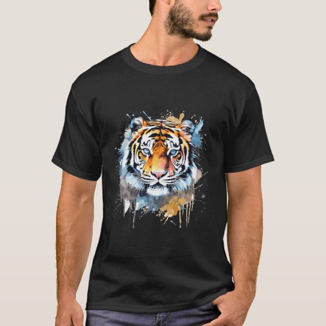 Camiseta Arte de Cores Aquáticas Cujo Tigre (Frente)
