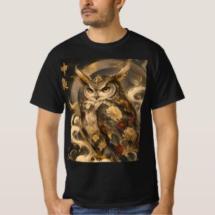 Camiseta Arte de Coruja Japonesa Design Tradicional de Co