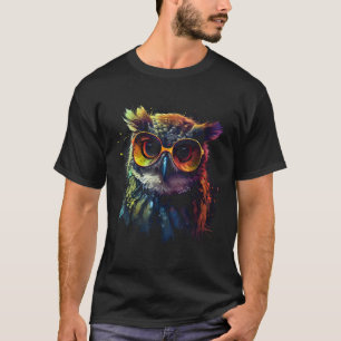 Camiseta Arte de Coruja Óculos de Animal Colorido Pássaro C