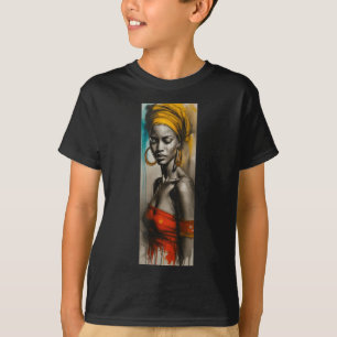 Camiseta arte de desenho da mulher africana turbante melani