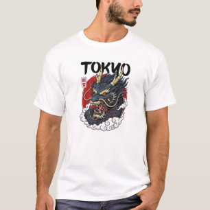Camiseta Arte de Design de Dragão Mitológico Japonês