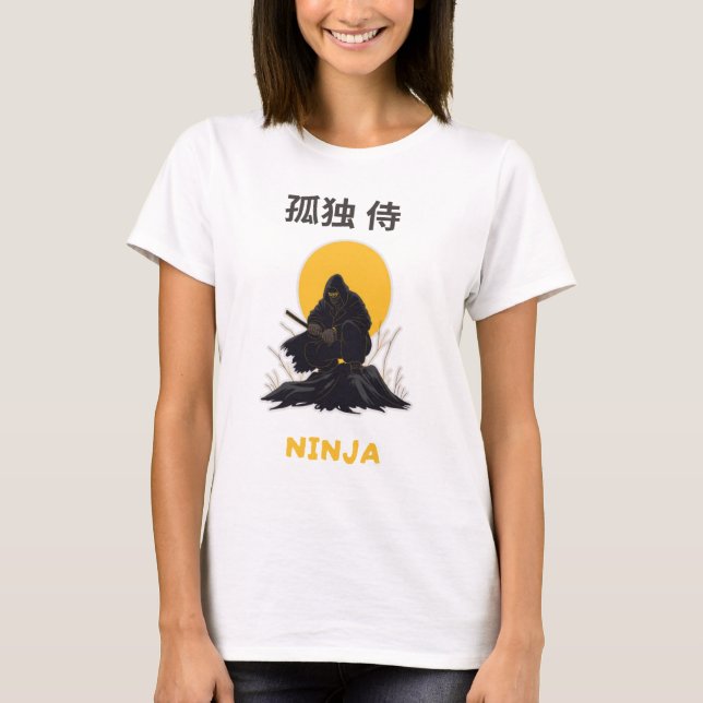 Camiseta Arte de Design de Samurai Ninja Solitário (Frente)