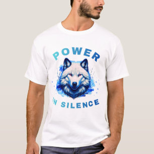 Camiseta Arte de Design do Lobo Azul Poder no Silêncio