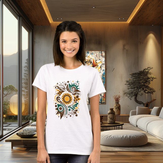 Camiseta Arte de Design do Sol e da Natureza Abstrata (Criador carregado)