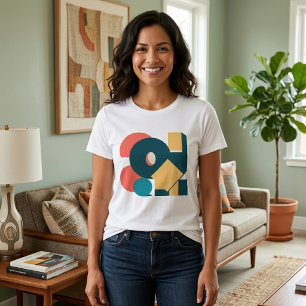 Camiseta Arte de Design Geométrico Abstrato Retro em Risogr