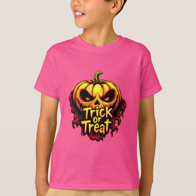 Camiseta Arte de Dia das Bruxas de Pumpkin "Trick or Tratat (Frente)