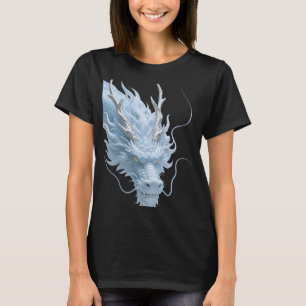 Camiseta Arte de Dragão Azul Claro Chinês com Design de Fan