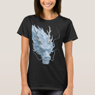 Camiseta Arte de Dragão Azul Claro Chinês com Design de Fan