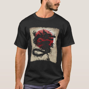 Camiseta Arte de Dragão com Tinta Japonesa Bandeira Vintage